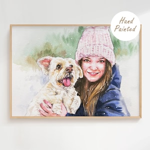 Pet owner portrait, Custom dog owner portrait, human and pet Photo Painting and animal portrait