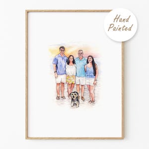 Ritratto di famiglia con animale domestico, proprietario e disegno dell'animale da foto, ritratto ad acquerello con animale domestico, disegno di famiglia di animali domestici, mini ritratto