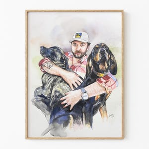 Ritratto personalizzato con animale domestico e proprietario Dipinto di animale domestico, animale domestico commemorativo, disegno di famiglia, disegno da foto