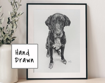 Custom Pet Portrait Pencil Sketch Dog Cat Horse Graphite Drawing from Photograph Gift Hand Drawn Personalised Commission