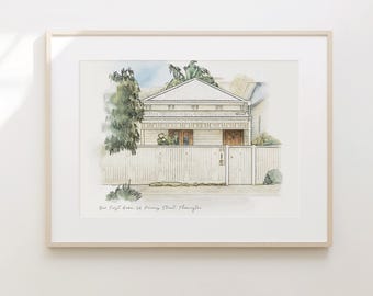 Retrato personalizado em aquarela de uma casa: Pintura de retrato residencial