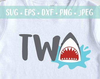 Shark Birthday Svg Png Cutfile, Shark 2nd Birthday Svg, Shark 2 Svg, Shark Second Birthday SVG DXF