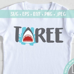 Third Shark Birthday Svg Png Cutfile, Shark 3rd Birthday Svg, Shark Three Svg, Shark 3 Party SVG DXF