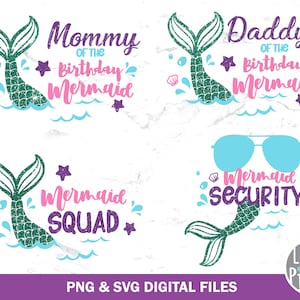 Mermaid Birthday Bundle SVG PNG, Family Squad (Digital Download)