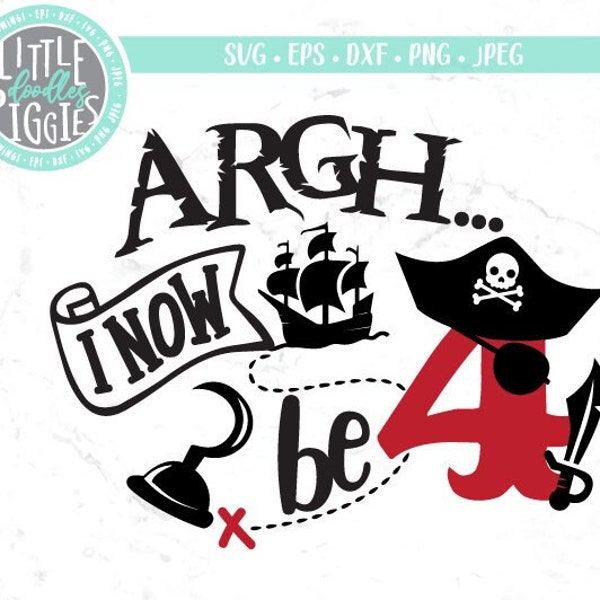 Pirate 4 SVG, PNG Cut file, Pirate Birthday Svg, Pirate Four Print files