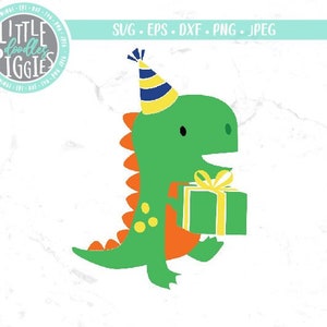 Dinosaur wth Present SVG PNG Cut file, Dinosaur Birthday Clipart, Dino Present Sublimation Print File