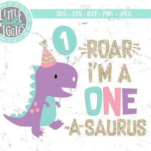 Girl One-a-saurus SVG PNG Cut File, Pink Dino Birthday 1 SVG, Girl Dino One Design File