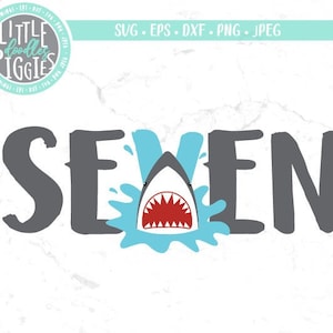 Seven Shark Birthday Svg Png Cutfile, Shark Birthday 7, Birthday Boy 7 Svg, Shark Seventh Birthday Sublimation