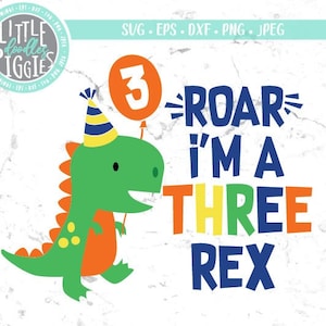 Three Rex SVG PNG Cut File, Dino 3 SVG, Dinosaur Third Birthday Design File, Dinosaur Birthday