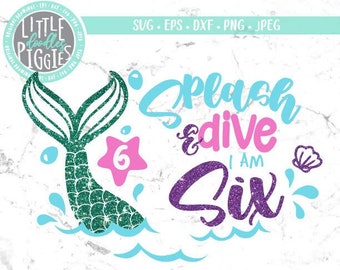 Mermaid 6 Birthday, SVG PNG Cut File, Mermaid Birthday 6  SVG, Sixth Birthday Mermaid, Mermaid 6th Birthday Svg