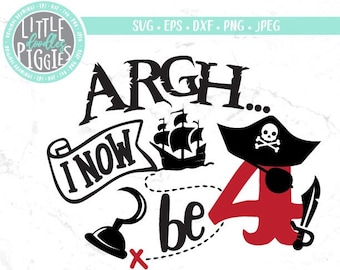 Pirate 4th Birthday SVG, PNG Cut File (Digital Download)
