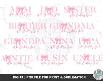 Pink Bow Family Bundle PNG, Coquette Family Birthday Digital Sublimation file
