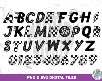 Race Alphabet SVG PNG Cut file, Racing Letters and Number, Race Car theme lettering
