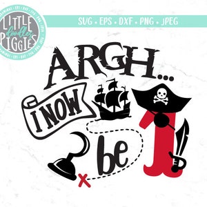 Pirata 1 SVG, file di taglio PNG, compleanno pirata Svg, file di stampa pirata uno