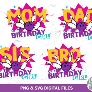 Pink Bowl Family Png Svg, Girl Bowling Party Mom Dad Sis Bro Sublimation, Bowling Birthday Bundle