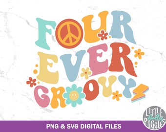 Cuatro fantásticos archivos SVG PNG de cumpleaños de los 70 (descarga digital)