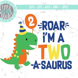 Two-a-saurus SVG PNG カット ファイル、Dino 2 SVG、恐竜 2 歳の誕生日デザイン ファイル、恐竜の誕生日