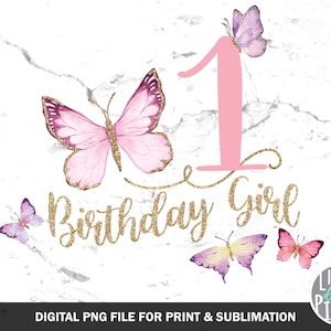 Schmetterling Geburtstag 1 PNG, Schmetterling Ein Sublimation, Rosa Schmetterling Geburtstag Druckdatei