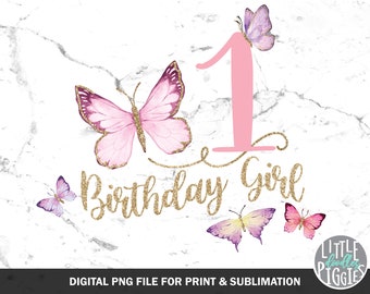 Butterfly Birthday 1 PNG, Butterfly One Sublimation, Pink Butterfly Birthday Print file