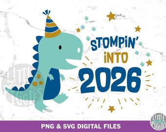 2026 Kids New Year Png,  Dinosaur New Year Png,  2026 Kids Svg