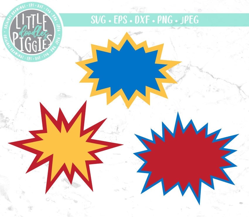 Boom, Pow, Superhero Blank Burst Svg Eps Png Cut File Print file, Superhero Cake topper