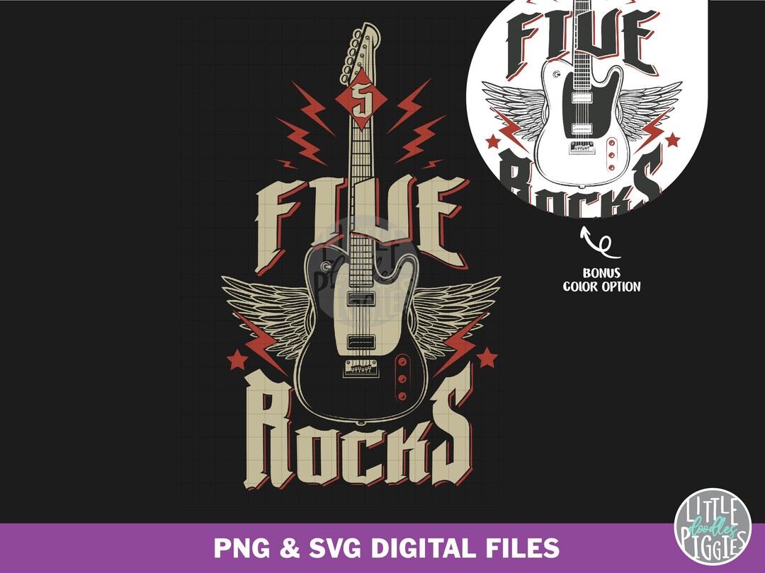 Five Rocks PNG SVG Print, Rock Birthday 5, Rock N Roll Birthday Print ...