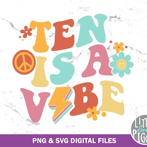 Ten is a vibe, SVG PNG Cut file, Retro Vintage 10, Hobo Birthday 10th, 70s Birthday Sublimation, Print file