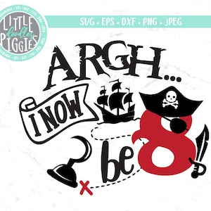 Pirate 8 SVG, PNG Cut file, Pirate Birthday Svg, Pirate Eight Print files