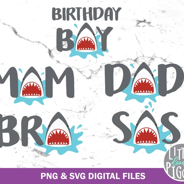 Shark Family Bundle SVG, Cut, Shark Mom Dad SIs Bro PNG Sublimación