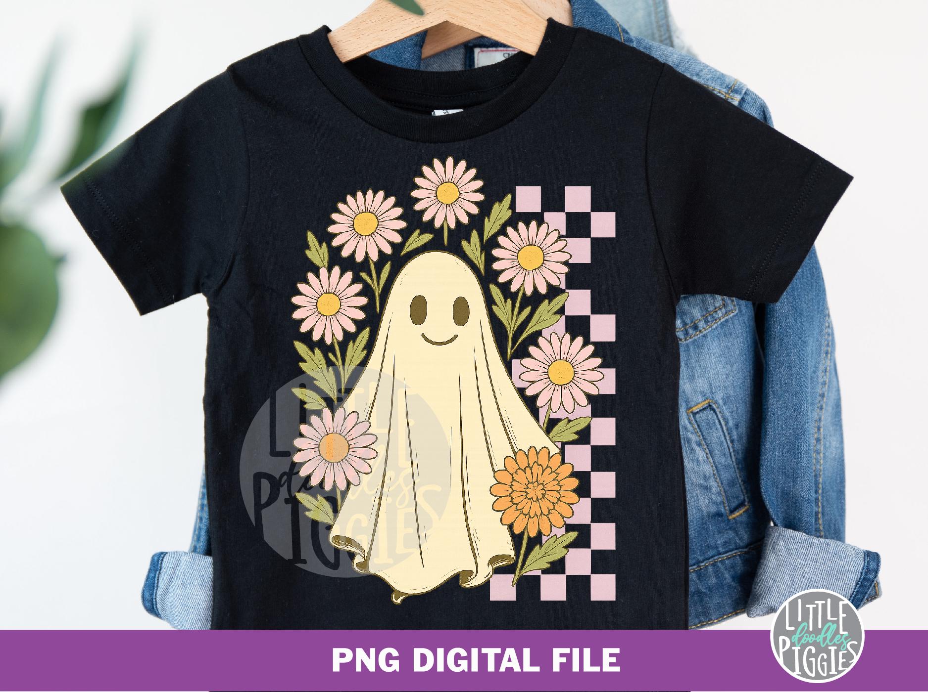 Cute Retro Ghost With Flowers PNG | Pastel Halloween Digital Download ...