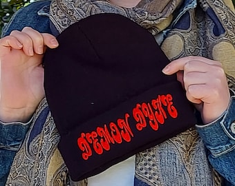 Demon Dyke Beanie Toque Hat Lesbian Lez Queer LGBTQIA Pride Machine Embroidered Retro Vintage Fashion