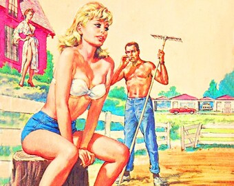 Handy-Man vintage Erotic Pulp Poster Retro Nude Pinup Retro Art Print Farm Farmer Farm Girl Country 50s 60s Western Cowboy