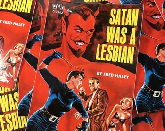 Satan Was a Lesbian vintage Vinyl Indoor Sticker Sappho Sapphic Queer Pride LGBTQIA Satanism 50s 60s