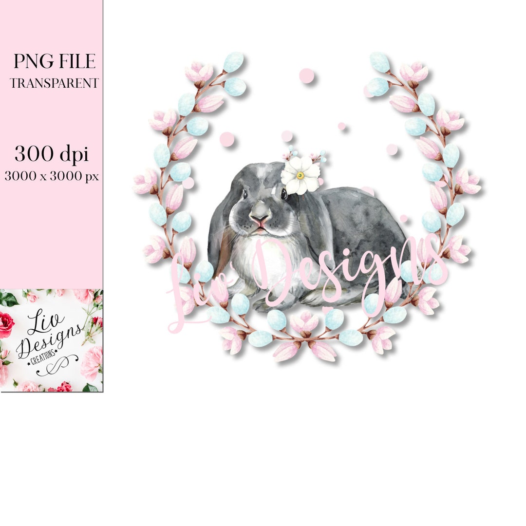 Spring Bunny Rabbit PNG Sublimation, Easter Wreath Clipart Design - Etsy