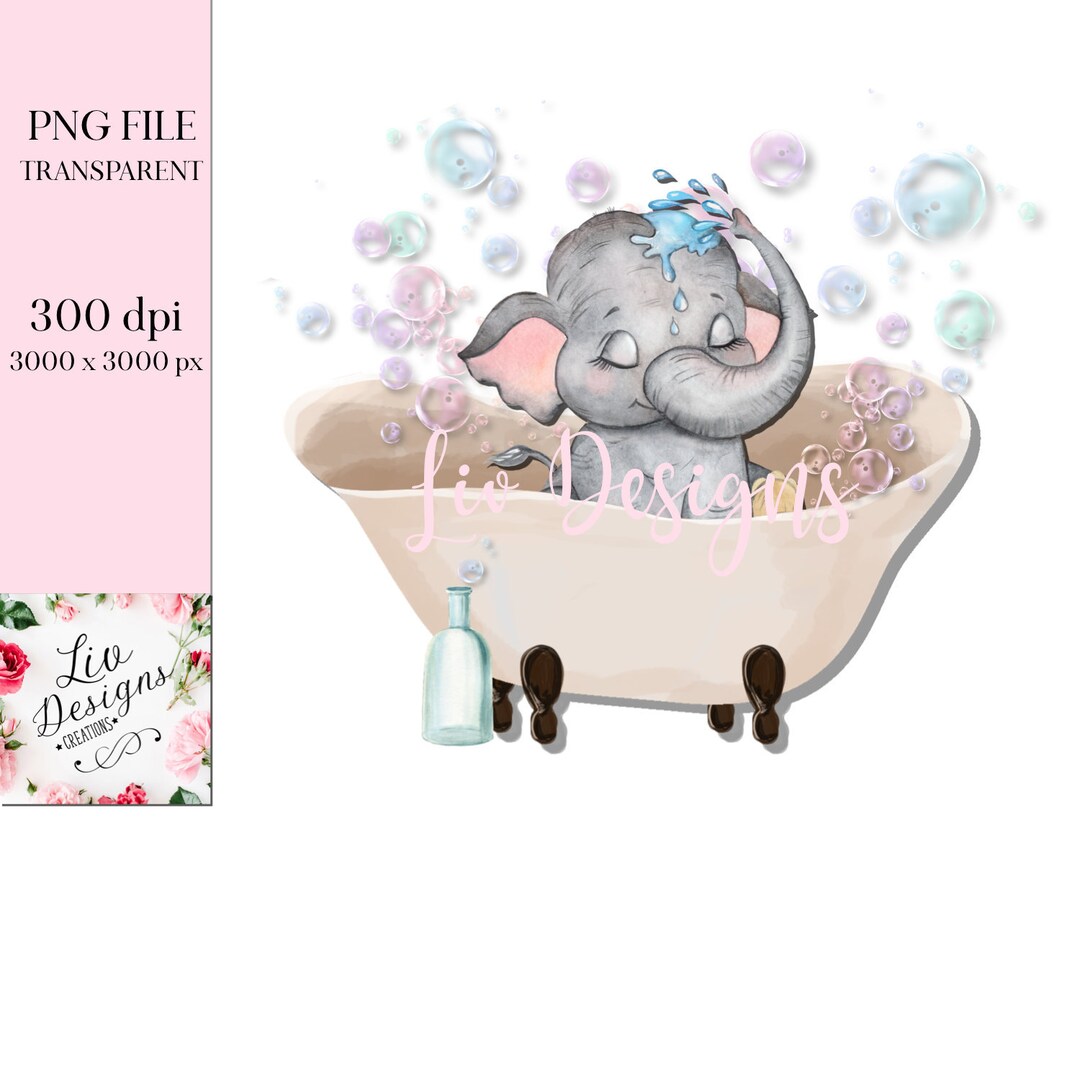 Baby Elephant Bubble Bath Children's Room Bathroom Wall Etsy