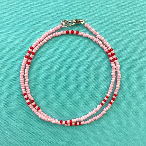 Handmade pink and red seed bead necklace | summer necklace | handmade jewellery | necklace | gifts for her |