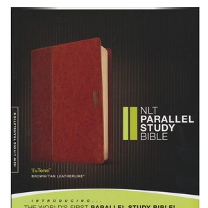 PERSONALIZED *** NLT Parallel Study Bible Tutone Brown/Tan Leatherlike - Indexed *** Custom Name Imprint
