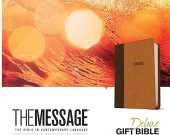 PERSONALIZOWANA *** Biblia w prezencie „The Message Deluxe”. Skóra brązowo-brązowa *** Niestandardowy nadruk imienia