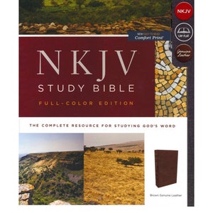 PERSONALISIERT ** NKJV Vollfarbe Studienbibel - Premium Kalbsleder Leder - Braun ** Benutzerdefinierter Name Aufdruck