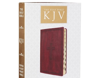 PERSONALIZZATO *** Bibbia KJV Super Giant Print - Pelle Lux Borgogna - Indicizzata *** Stampa personalizzata del nome