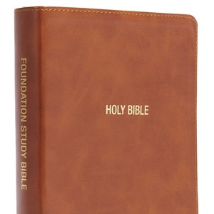 PERSONALIZED ** NKJV Large-Print Foundation Study Bibel - Weiche Leder-optik - Braun. _**Individueller Namensdruck.**