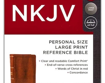 PERSONALIZED * NKJV Personal-Size Large-Print Reference Bible - Comfort Print - Soft Leather-look - Brown - Red Letter * Custom Name Imprint