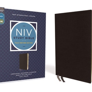 Biblia de estudio NIV PERSONALIZADA, edición completamente revisada, cuero regenerado, color negro (letra roja) *** Impresión de nombre personalizada