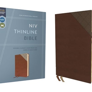 PERSONALIZED *** NIV Thinline Bible - Comfort Print - Soft Leather-look - Brown INDEXED *** Custom Name Imprint