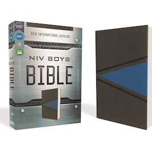 PERSONALIZED *** NIV Boys Bible Soft Leather-look, Gray/Blue. *** Custome Name Imprint