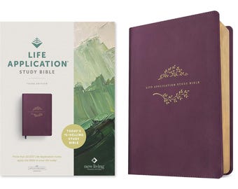 PERSONALIZED ** NLT Life Application Study Bible - Third Edition  - soft Leather-look - Purple *** Custom Name Imprint