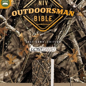 PERSONALIZED *** NIV Outdoorsman Bible, Comfort Print - Soft Leather-look - Camouflage *** Custom Name Imprint