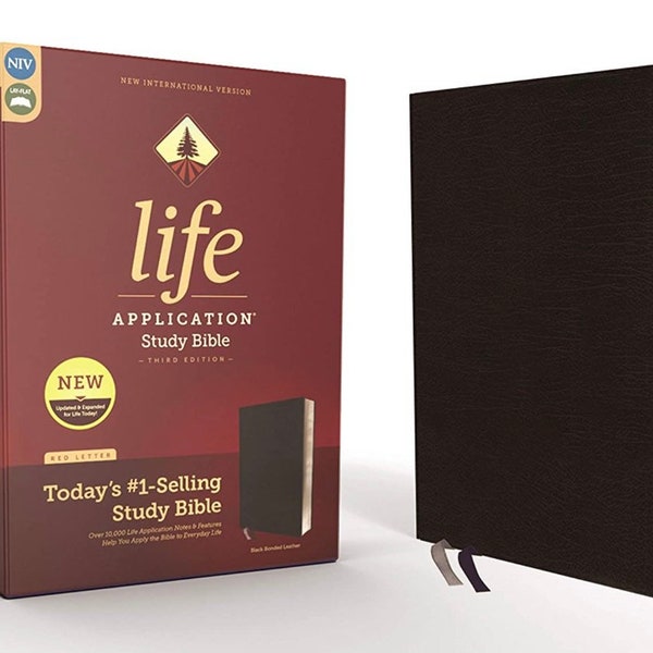 PERSONALIZED *** NIV Life Application Study Bible, Third Edition, Bonded Leather, Black, Indexed *** Custom Name Imprint