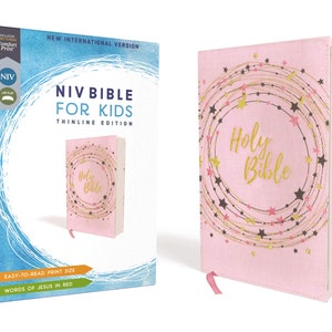 Biblia NIV PERSONALIZADA para niños - Rosa/Dorado - Edición con letras rojas *** Impresión de nombre personalizada