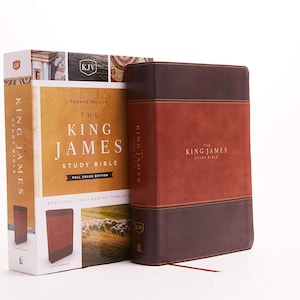 PERSONALIZADO *** KJV, La Biblia de Estudio King James, Leathersoft, Marrón, Letra Roja *** Impresión de nombre personalizado